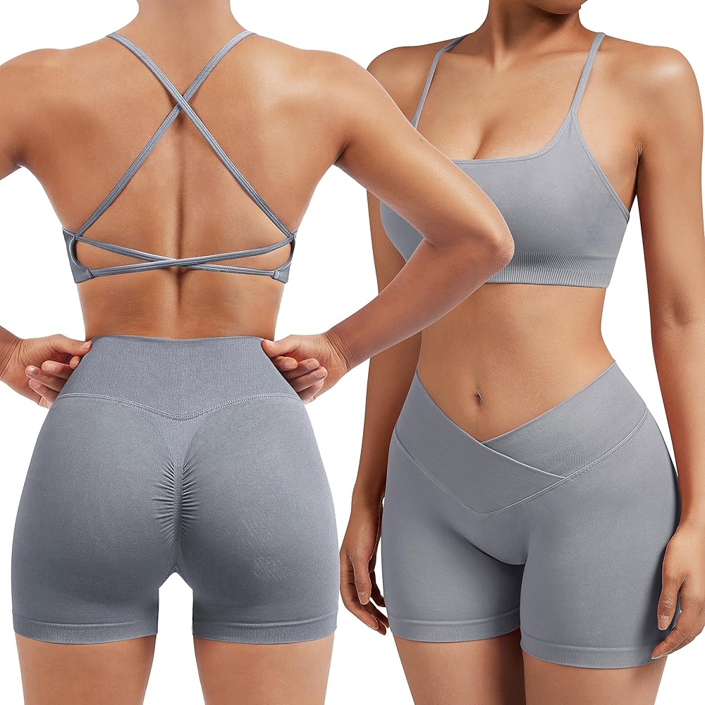 Amazon.com: SUUKSESS Women V Cross Seamless Workout Sets